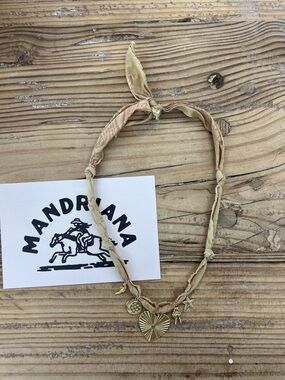 Beige Bandana Necklace With Gold Charms